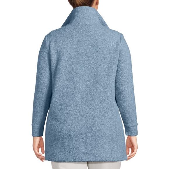 NWT Lands’ End Boucle Fleece Coat Pale Slate Blue Fuzzy Warm Fall Jacket Size 1X - Picture 3 of 13